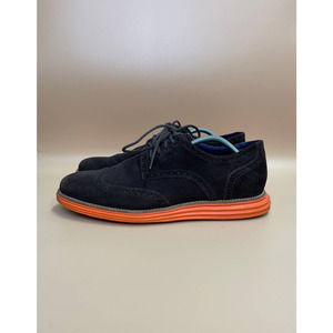 Mens Cole Haan Lunargrand Pro Wingtip Suede Shoes Size 11.5 Brown Orange